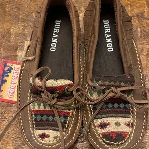 Durango Women's Brown and Patterned Moccasins, Size 6.5